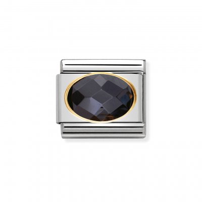 Nomination 18ct Gold CZ set Black Oval Faceted Charm.