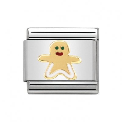 Nomination Stainless Steel, Enamel & 18ct Gingerbread Man Charm.
