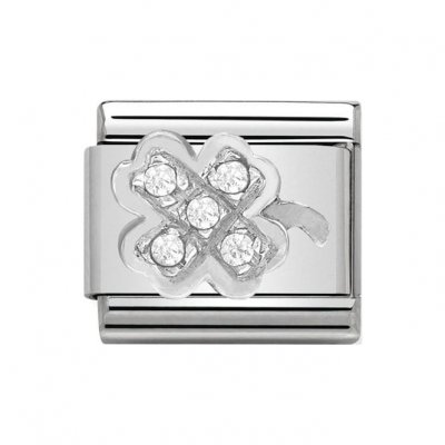 Nomination Silver Shine CZ Four Leaf Clover Classic Charm