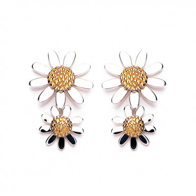 Sterling Silver Vintage Daisy Double Stud Drop Earrings | Just My Gifts