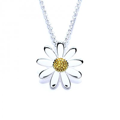 Sterling Silver Vintage Daisy 15mm Pendant & Chain