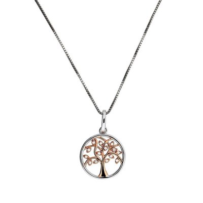 Azendi Sterling Silver Rose Gold CZ Tree of Life pendant on 18