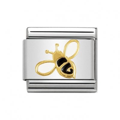 Nomination Black & White Bee Charm in 18ct Gold.
