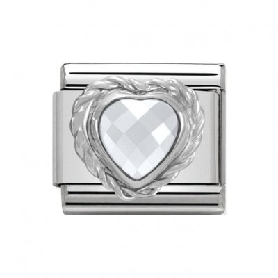 Nomination Silver White Heart shaped Faceted CZ Rope Edge Charm