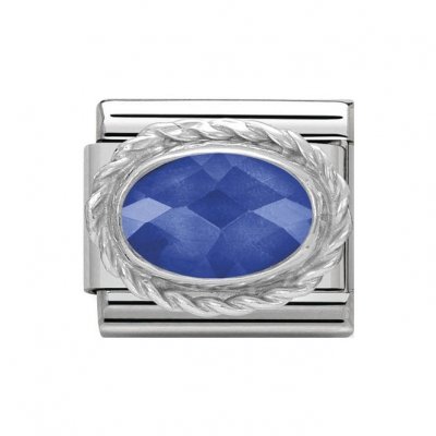 Nomination Silver Oval shaped Dark Blue Faceted CZ Charm
