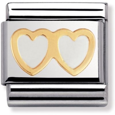 Nomination White Double Heart Charm 18ct & Enamel.