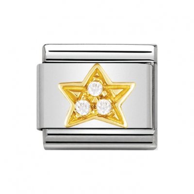 Nomination Stainless Steel, 18ct Gold CZ set White Star Charm.