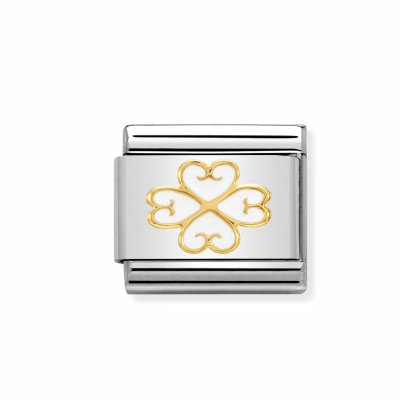 Nomination 18ct Gold & Enamel Elegance 4 White Hearts Clover Classic Charm