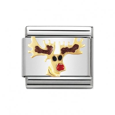 Nomination 18ct Gold & Enamel Reindeer Charm.