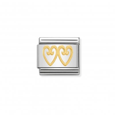 Nomination 18ct Gold Decorated Double Hearts Classic Charm