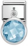 Nomination Stainless Steel, CZ & Silver Drop Round Light Blue Charm.